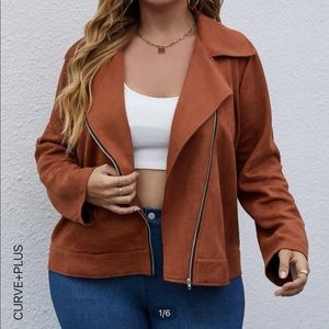 Womens Plus Size 3XL Suede Lapel Neck Moto/Biker Jacket